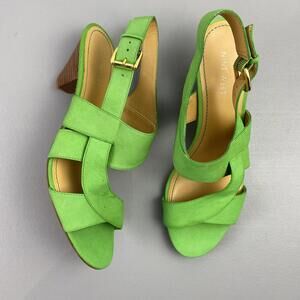 Nine West NW7 Carie Green Leather Wooden Heeled Sandals